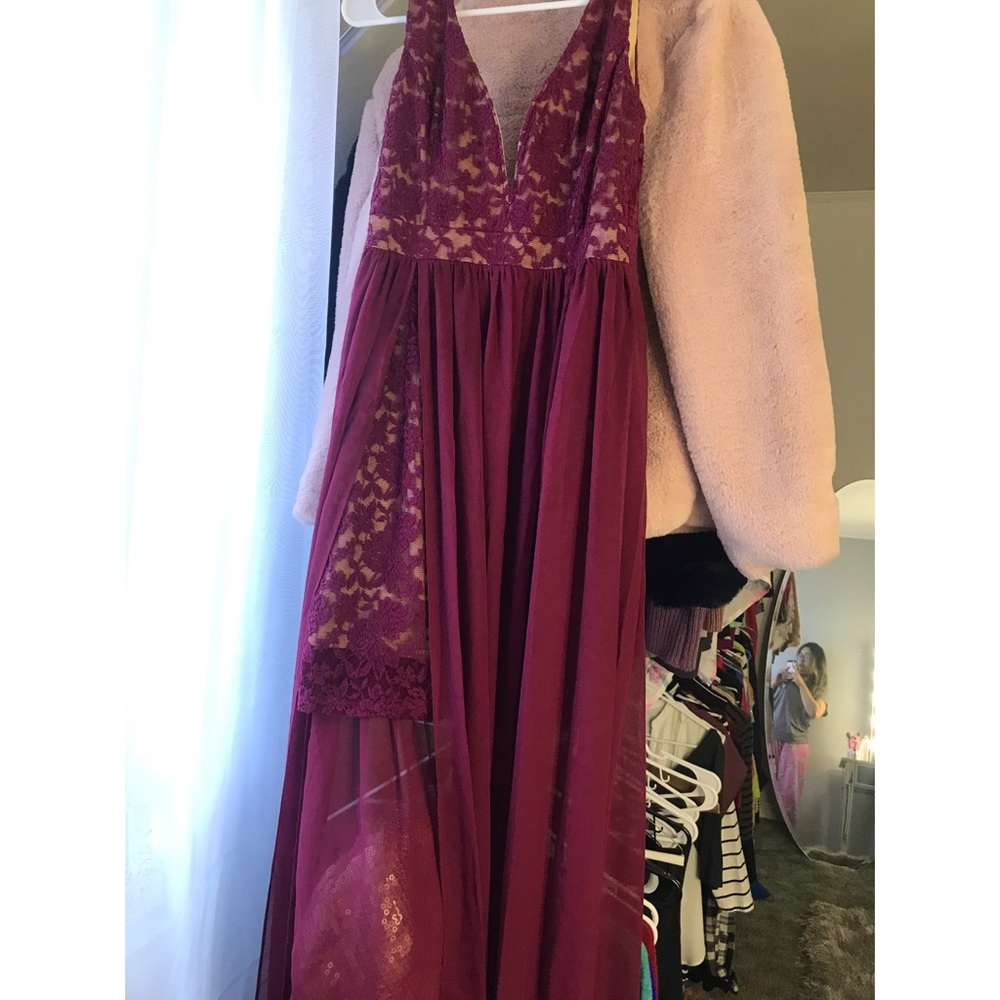 Make way for wonderful berry red lace maxi dress